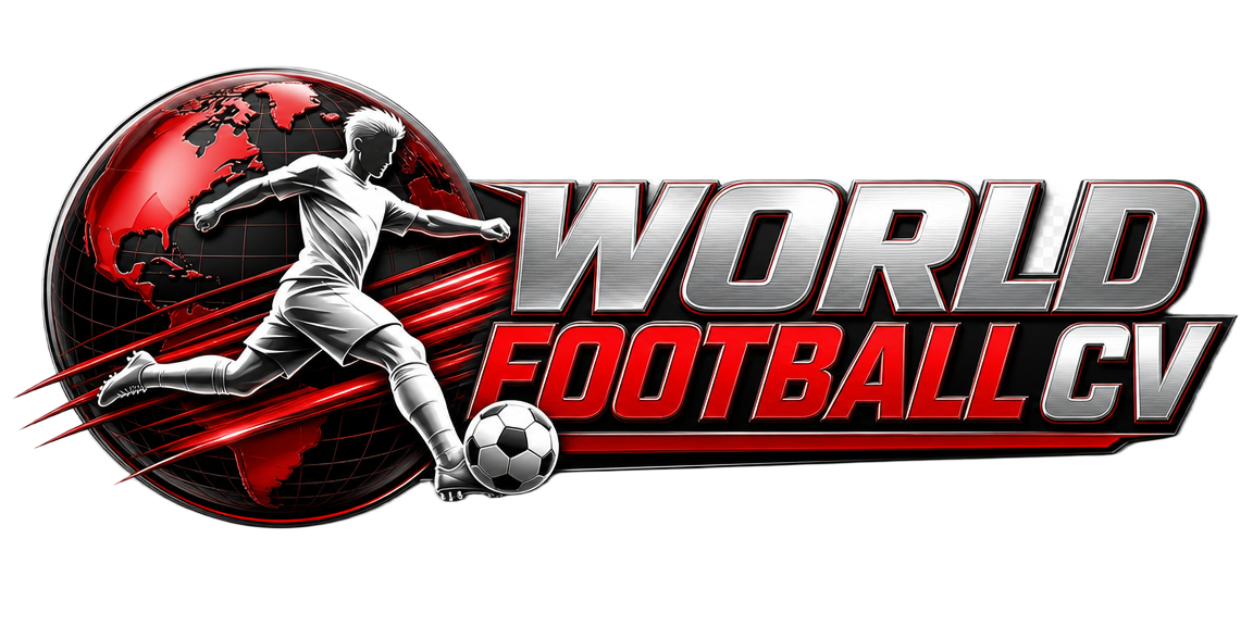 Footballer running with the ball in front of a globe